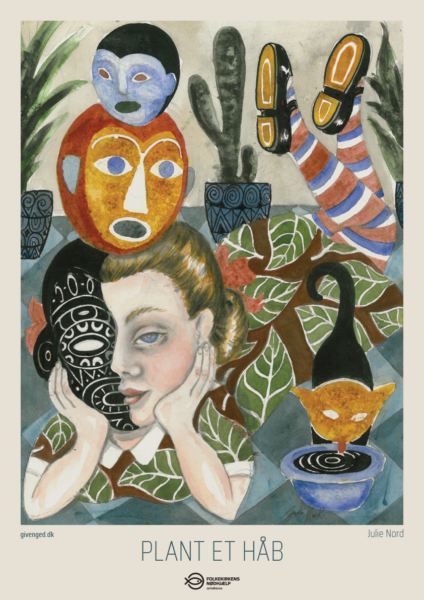 Giv en ged kunstplakat af billedkunstneren Julie Nord. Titel: Plat et h&aring;b. Begr&aelig;nset parti.